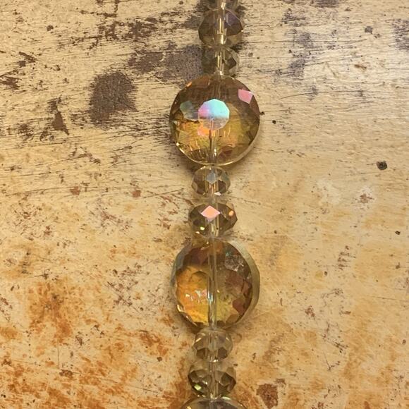 Yellow Gold Crystal AB Coated Strand of Beads w/ Silver Tone Clasp 20.5 Inches - Picture 6 of 10